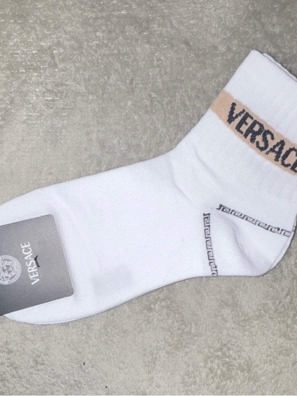 Versace White Socks with Beige Logo Band